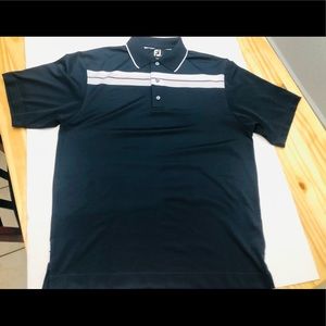 Mens FootJoy FJ Navy Blue White Striped Athletic Golf Polo Shirt Size M